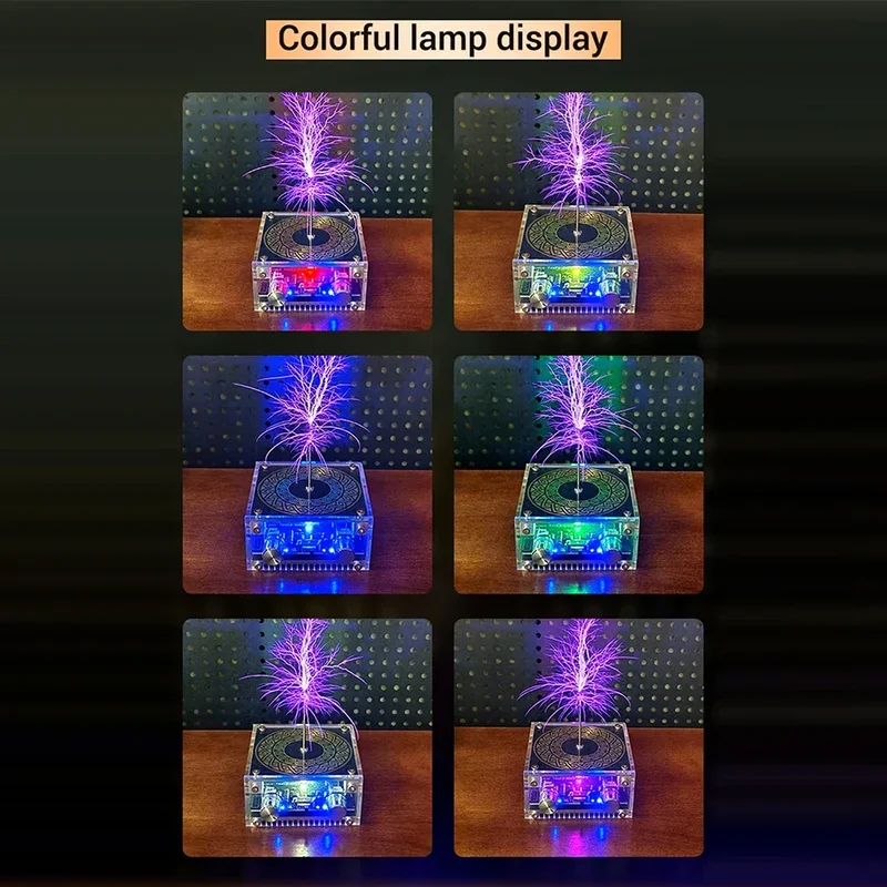 Mini Tesla Coil with Bluetooth Music Sync Adjustable Arc Length Touchable Safe Low-Voltage Design RGB Light Show