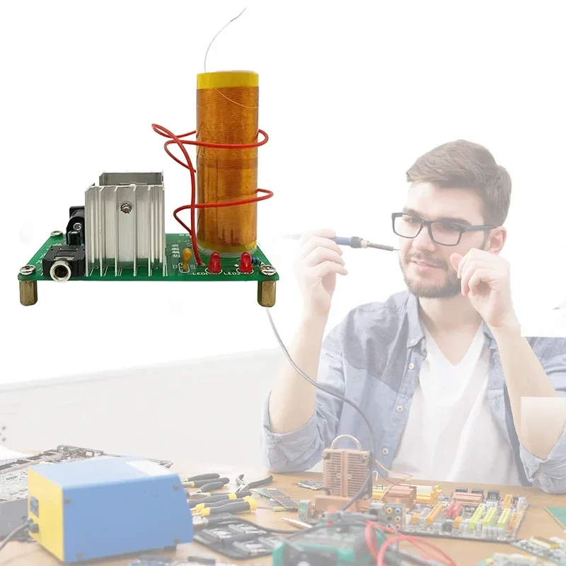 Mini Tesla Coil DIY Electronic Kit Mini Music for Tesla Coil Plasma Speaker Arc Experiment Wireless Transmission DC15-24V 15W 2A