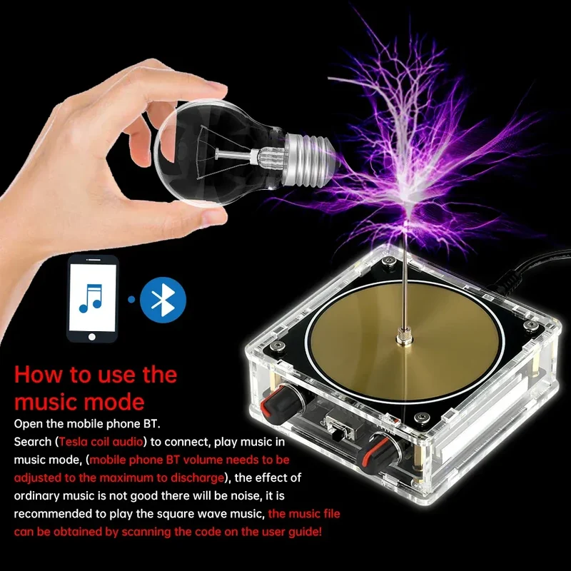 AC110-220V Input Dual Mode Music Tesla Coil Palm Tesla Coil High Frequency Voltage Pulse arc Generator Artificial Lightning