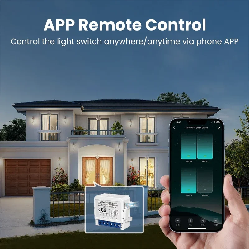 AVATTO WiFi Smart Light Switch Module，1/2/3/4 Gang DIY Breaker Neutral Wire Control Works With Tuya Alexa, Google Home