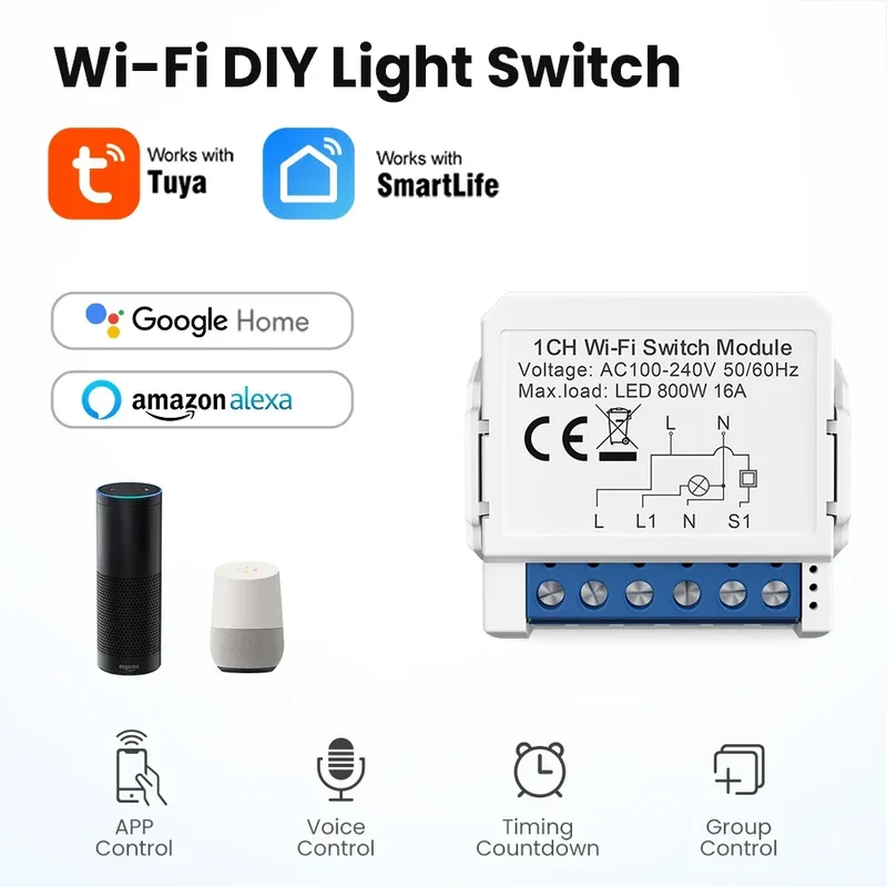 AVATTO WiFi Smart Light Switch Module，1/2/3/4 Gang DIY Breaker Neutral Wire Control Works With Tuya Alexa, Google Home