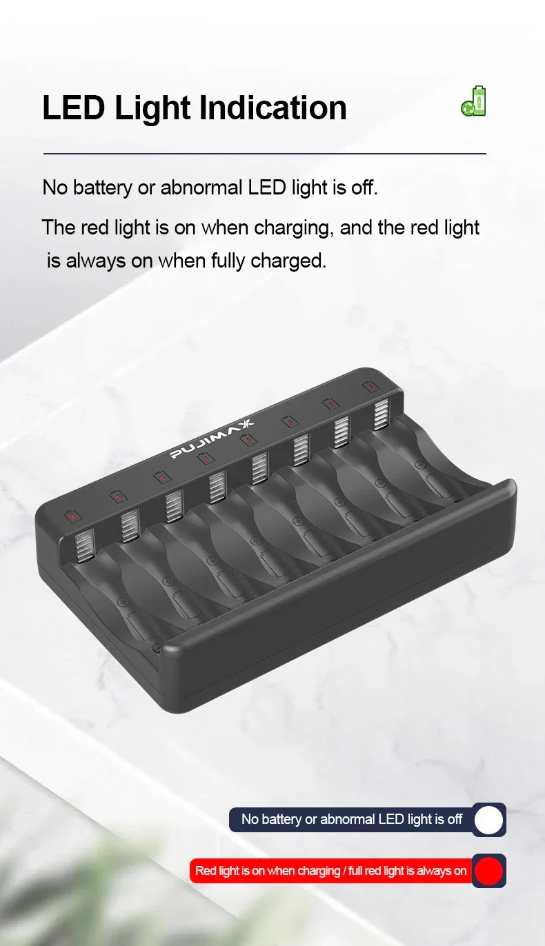 PUJIMAX 8-Slots 1.2V LCD Display Smart Battery Charger For AA/AAA NiMh NiCd Rechargeable Batteries aa aaa Batteries Charger