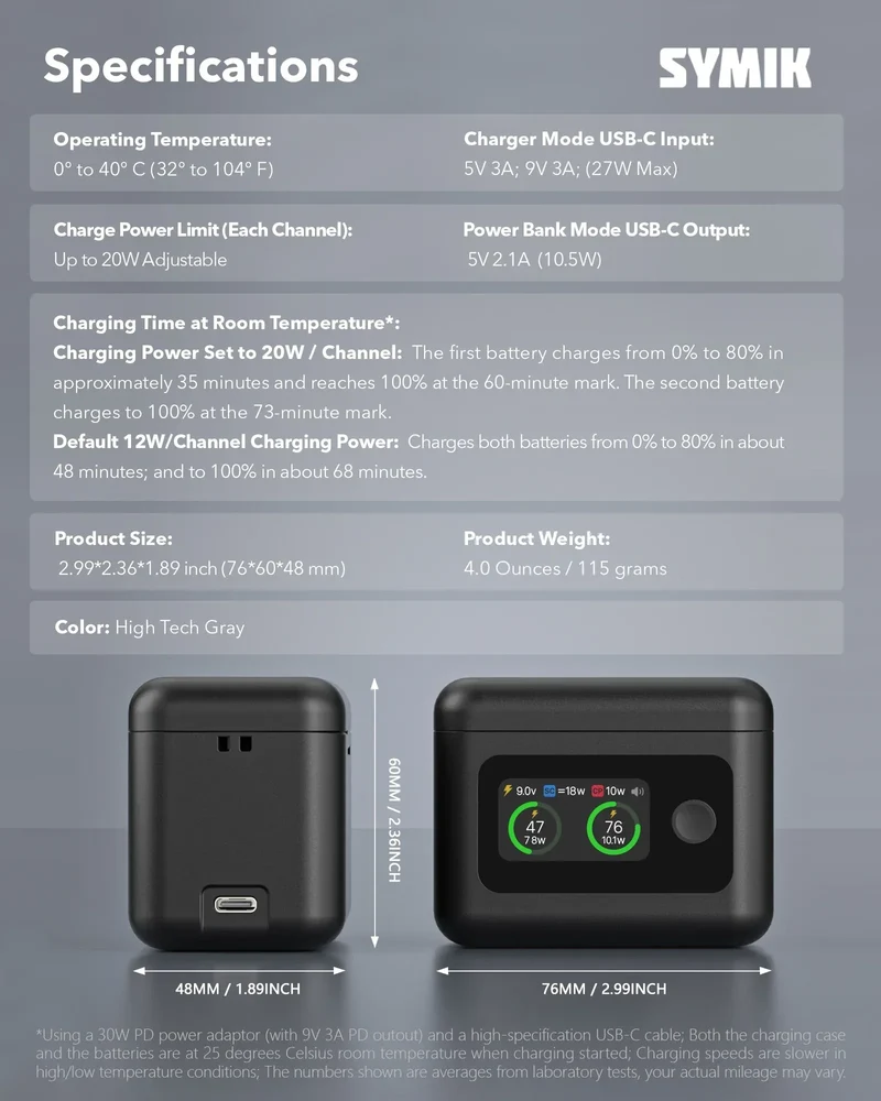 Battery Charger for Insta360 X5 Accessories, 27W Dual Fast Charging Case w/LCD Display, Intelligent Two Way Charger Hub