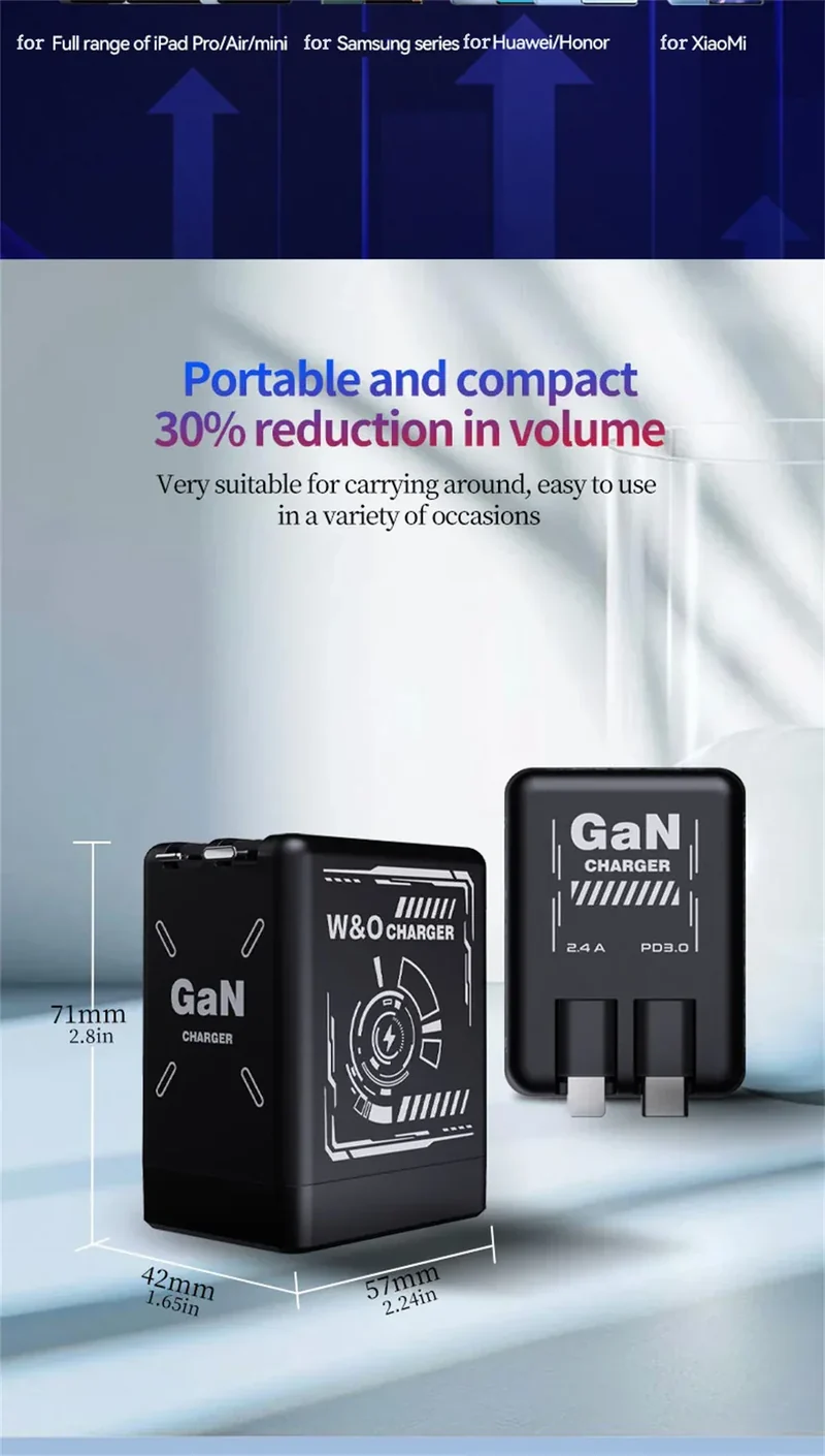 Multi Functional Folding Adapter Charging Protection GaN 20W PD3.0 Fast Charger With Retractable Type-C Cable Portable General