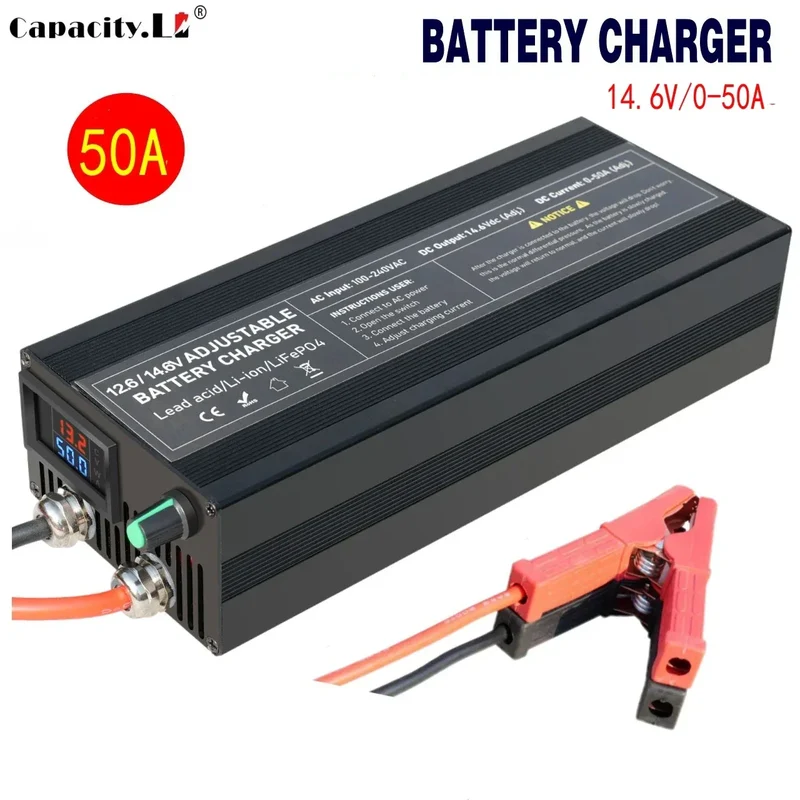 Portable 12V100A Lifepo4 Battery Charger 40A 50A Lithium Battery Charger 60A 85A with Adjustable Voltage and Current Anderson