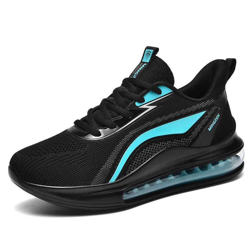 Small Low MOQ Brand Logo Custom Men Fashion Casual Sneakers Full Sole Air Cushion Light Knitted Sports Running Shoes for Man