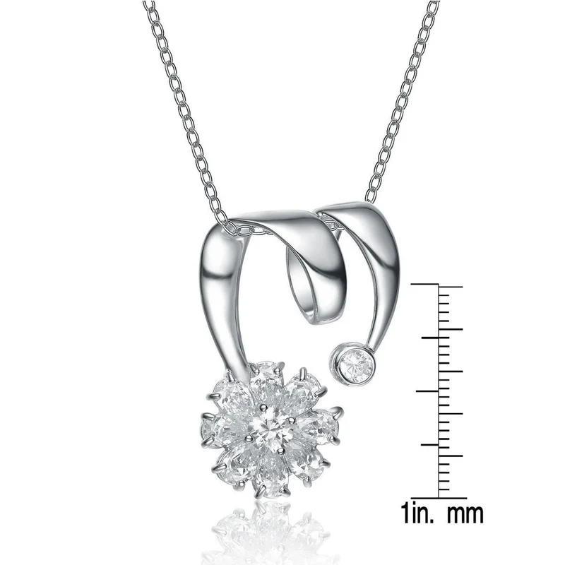 TD Collette Z Platinum Clear Pear with Round Cubic Zirconia Swirl Pendant Necklace Geometric Sterling Silver Rhodium Plating