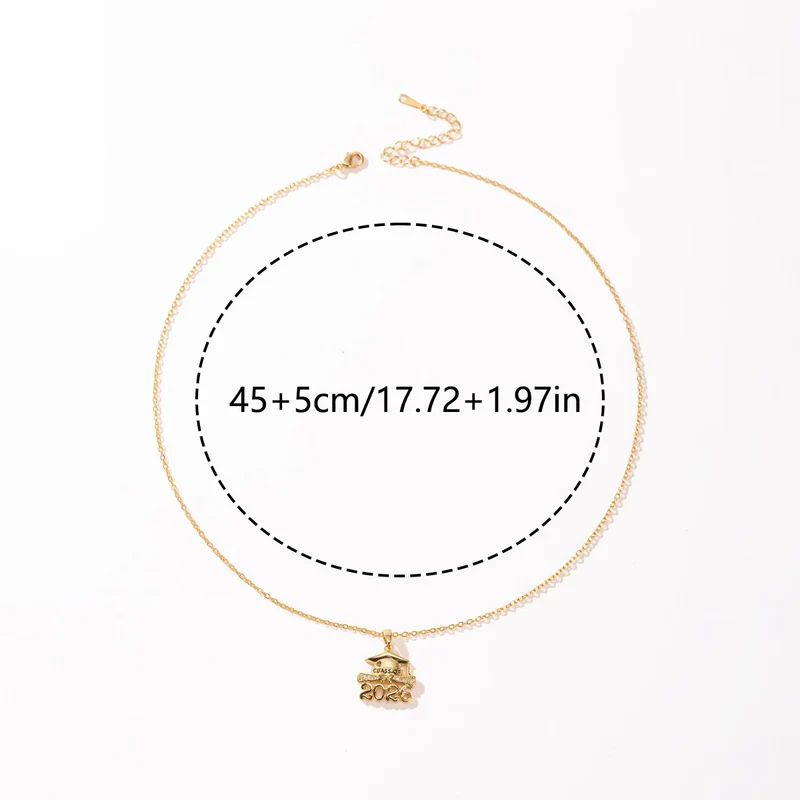 1Pc Women Copper Zircon 2026 Graduation Cap Pendant Necklace with Cable Chain Daily & Party Jewelry