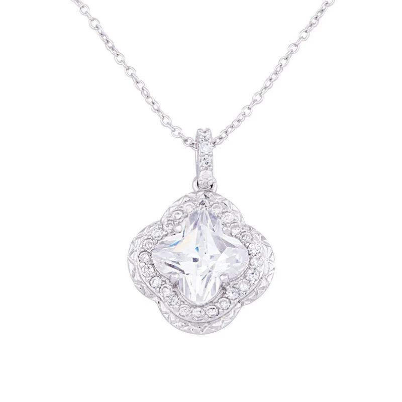TD Collette Z Sterling Silver Fine Pendant Necklace with Cubic Zirconia Petal Design