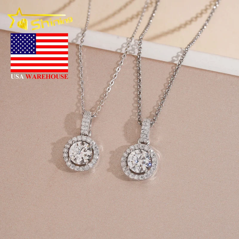USA Warehouse Large Stock GRA Certificate 925 Sterling Silver 1CT Brilliant Cut VVS Moissanite Diamond Women Necklace