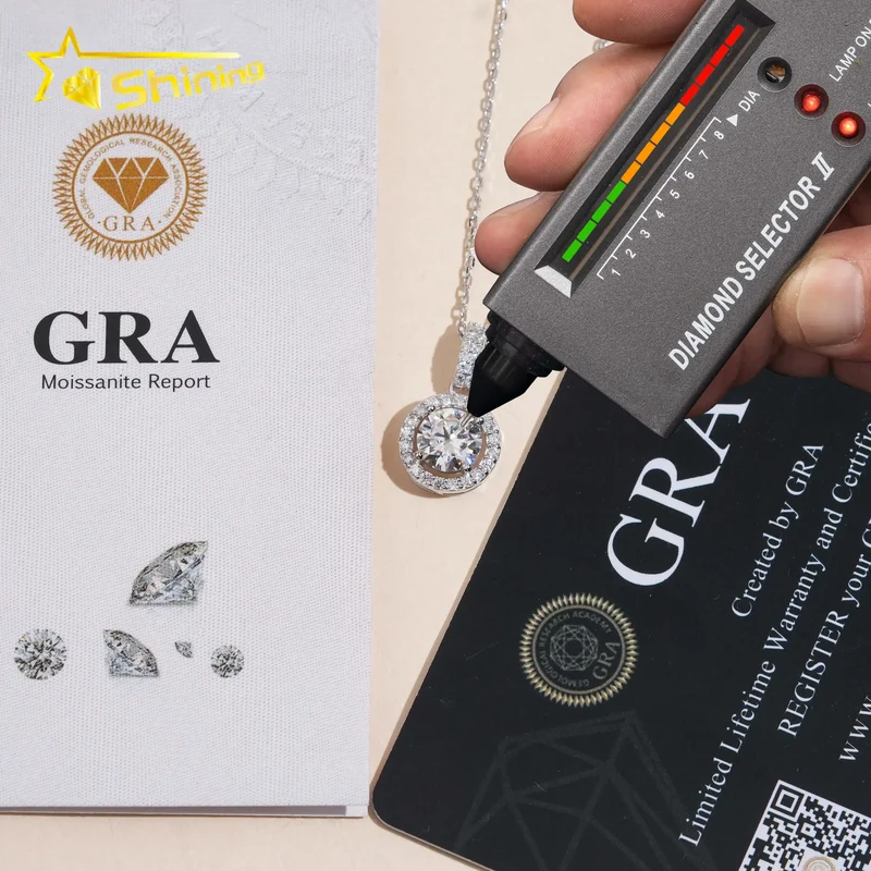 USA Warehouse Large Stock GRA Certificate 925 Sterling Silver 1CT Brilliant Cut VVS Moissanite Diamond Women Necklace