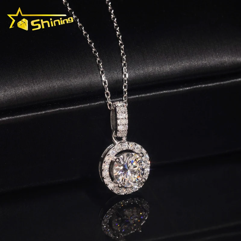 USA Warehouse Large Stock GRA Certificate 925 Sterling Silver 1CT Brilliant Cut VVS Moissanite Diamond Women Necklace