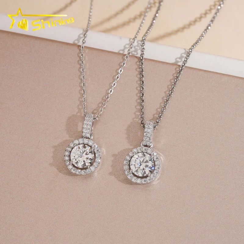 USA Warehouse Large Stock GRA Certificate 925 Sterling Silver 1CT Brilliant Cut VVS Moissanite Diamond Women Necklace