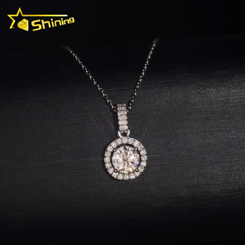 USA Warehouse Large Stock GRA Certificate 925 Sterling Silver 1CT Brilliant Cut VVS Moissanite Diamond Women Necklace