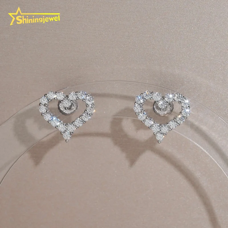 USA Warehouse Best Gift Set Iced Out Heart Earrings & Necklace Set 925 Silver VVS Moissanite Jewelry Hip Hop Stud Earrings