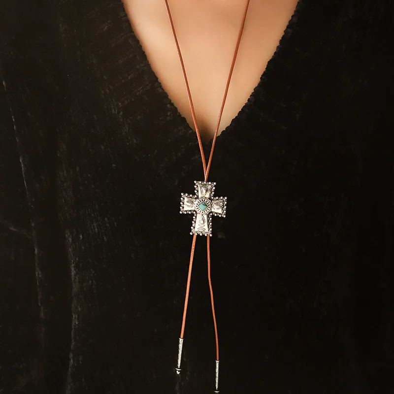 FCJ European and American Retro Style Turquoise Cross Necklace Fashion Pendants & Charms