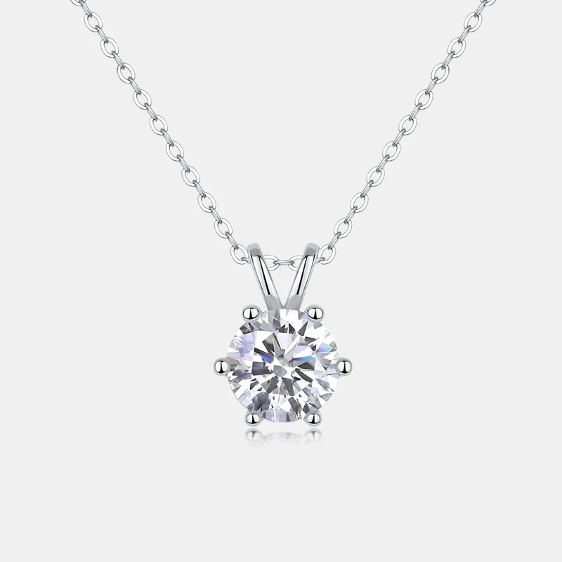RTS Wholesale 2 Carat Moissanite Pendant Necklace 925 Sterling Silver with 6 Prong Setting Classic Jewelry Women Gift Necklace