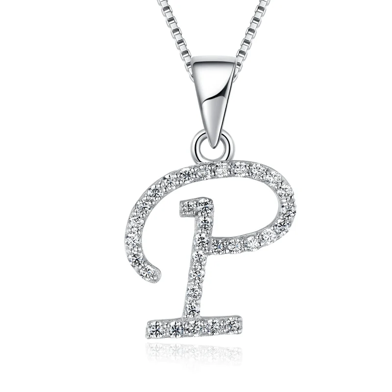 925 Sterling Silver Rhodium High Quality Plated 'Letter' Pendant Trendy Moissanite Necklace with Link Chain Tariff-Free Product