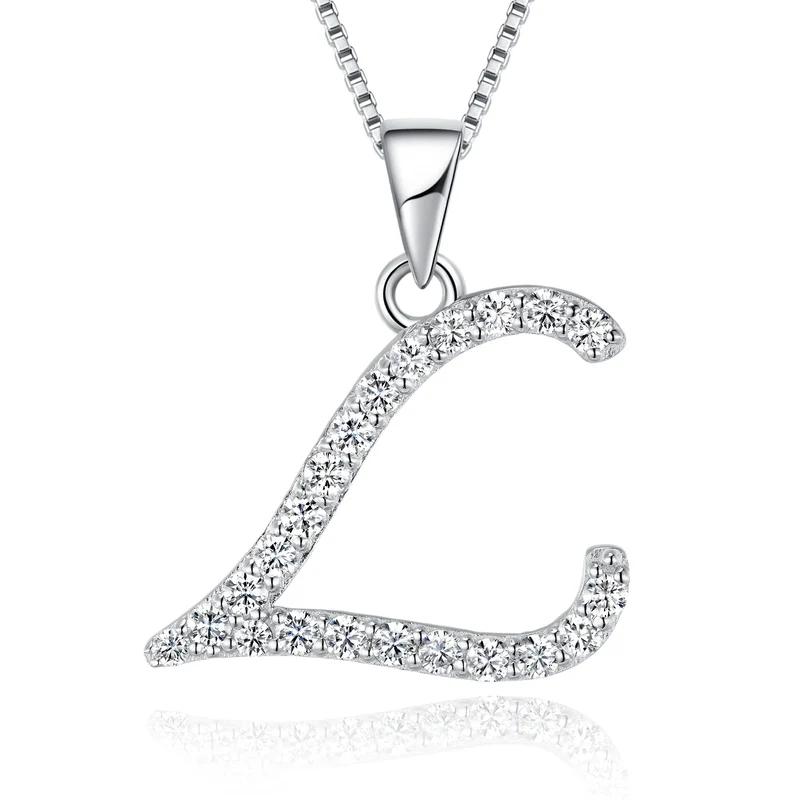 925 Sterling Silver Rhodium High Quality Plated 'Letter' Pendant Trendy Moissanite Necklace with Link Chain Tariff-Free Product