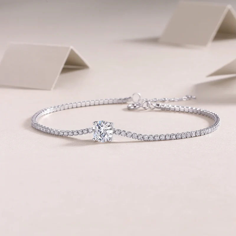 High Quality Sterling Silver 925 Tennis Chain Round Cutting Moissanite for Fine Jewelry Necklace Tennis Chain