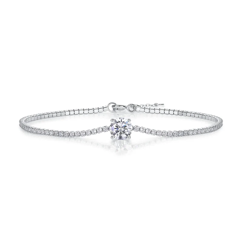 High Quality Sterling Silver 925 Tennis Chain Round Cutting Moissanite for Fine Jewelry Necklace Tennis Chain