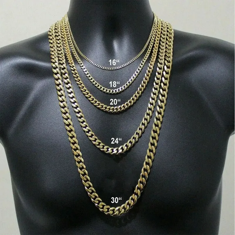 Hiphop Stainless Steel Necklace Curb Cuban Link Chain for Men Women Gold Color Solid Metal Punk Jewelry Gift
