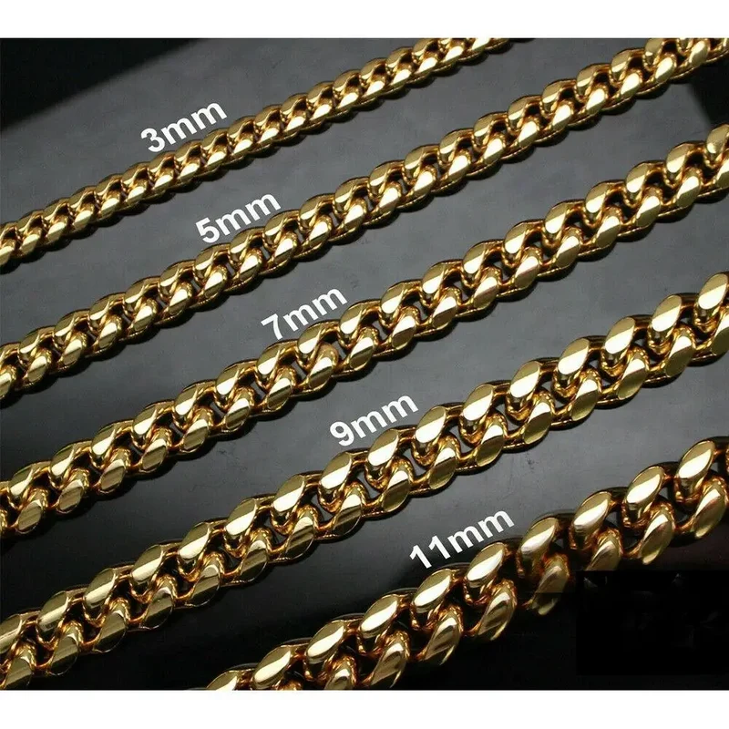 Hiphop Stainless Steel Necklace Curb Cuban Link Chain for Men Women Gold Color Solid Metal Punk Jewelry Gift