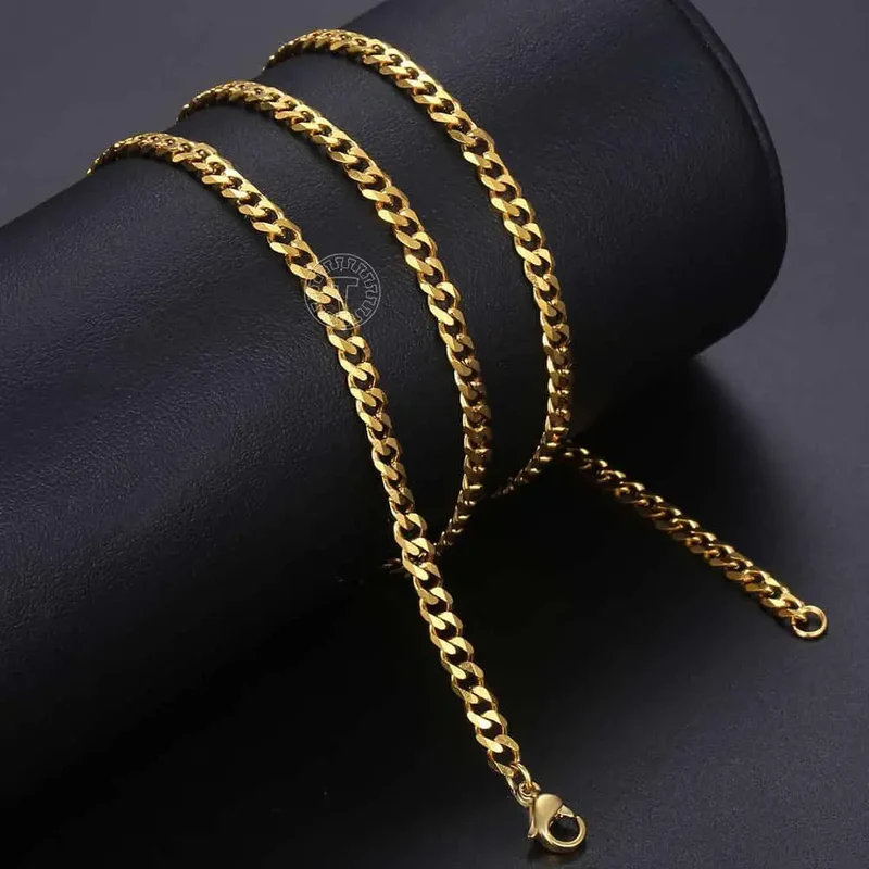 Hiphop Stainless Steel Necklace Curb Cuban Link Chain for Men Women Gold Color Solid Metal Punk Jewelry Gift