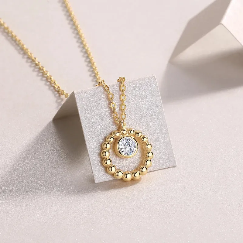 Original Factory Price Women Round Moissanite Pendant Necklace Fine Jewelry 925 Sterling Silver Necklace Gold Plated