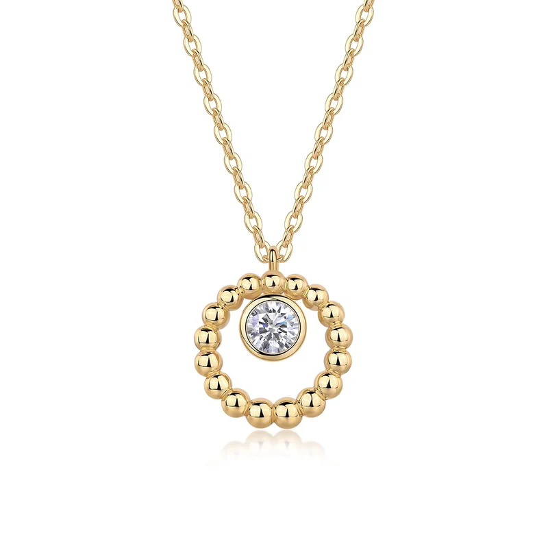 Original Factory Price Women Round Moissanite Pendant Necklace Fine Jewelry 925 Sterling Silver Necklace Gold Plated