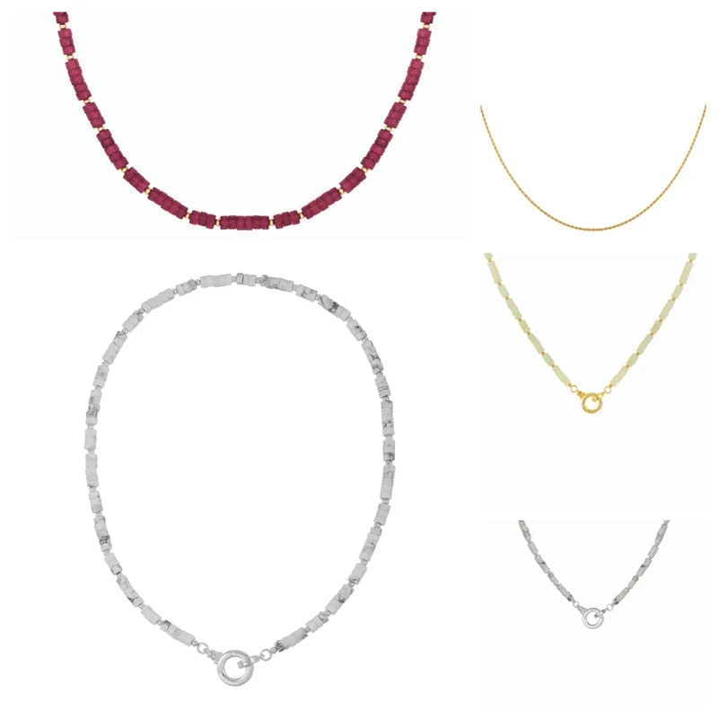 86 YORK Brand Classic Simple Gray Red Stone Necklace Collarbone Fashion Metal Chain Necklace for Women