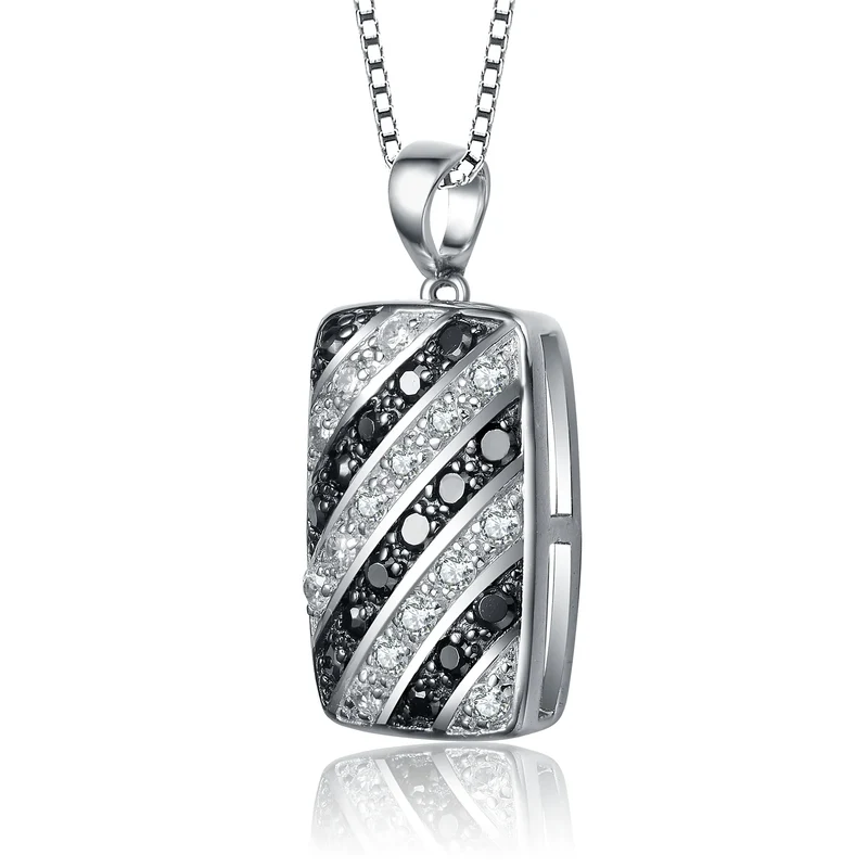 TD Collette Z Sterling Silver with Rhodium Clear Black Cubic Zirconia Stripe Rectangular Pendant Necklace Fashion Accessory