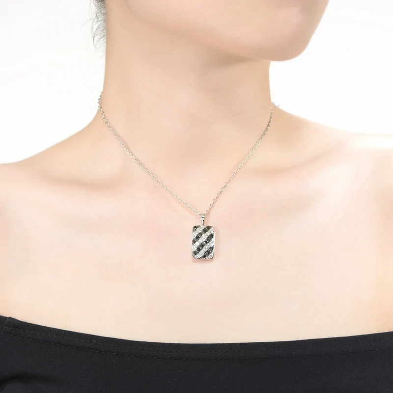TD Collette Z Sterling Silver with Rhodium Clear Black Cubic Zirconia Stripe Rectangular Pendant Necklace Fashion Accessory