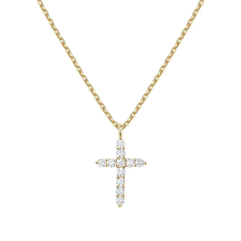 Luxury Hypoallergenic 18K Gold Plated Stainless Steel Double-Layer Micro Inlaid Zircon Cross Necklace with Adjustable Chain