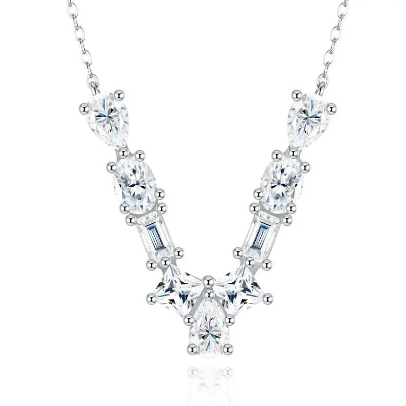 Pass Diamond Tester Letter C Multi Cut VVS Moissanite Necklace 925 Silver Platinum Plated Elegant Fine Jewelry Necklace
