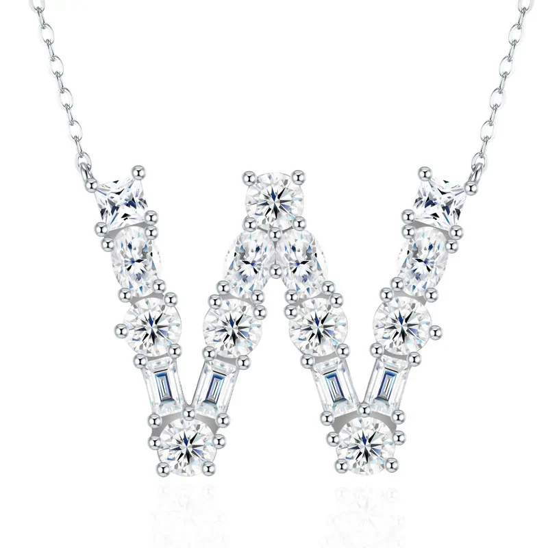 Pass Diamond Tester Letter C Multi Cut VVS Moissanite Necklace 925 Silver Platinum Plated Elegant Fine Jewelry Necklace