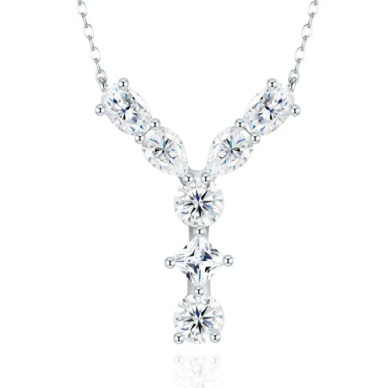 Pass Diamond Tester Letter C Multi Cut VVS Moissanite Necklace 925 Silver Platinum Plated Elegant Fine Jewelry Necklace