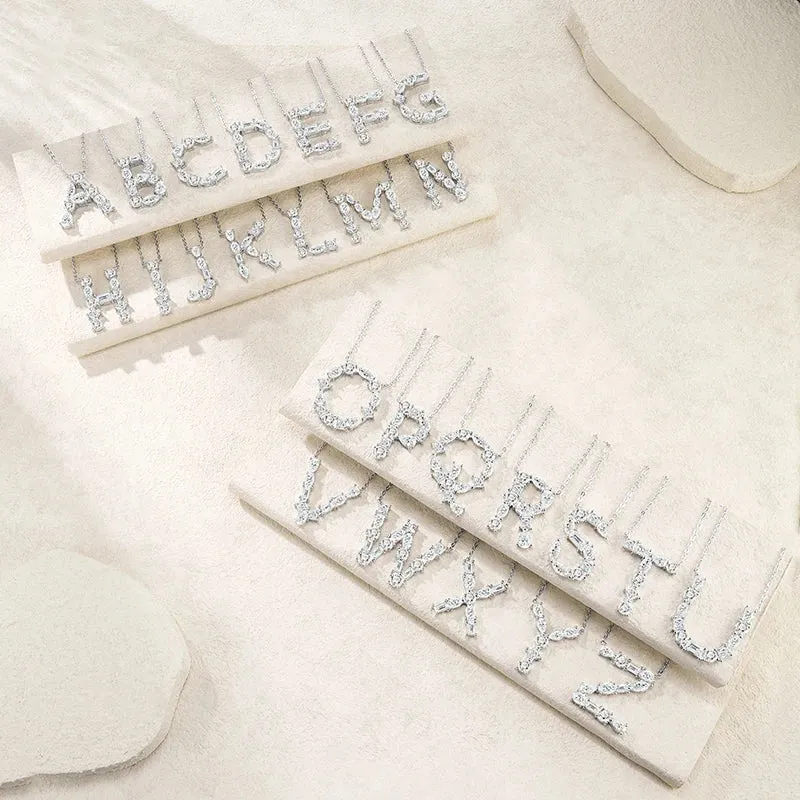 Letter B Moissanite Pendant Chain Pear Cut VVS1 Moissanite Necklace Letter Design Square Moissanite Necklace