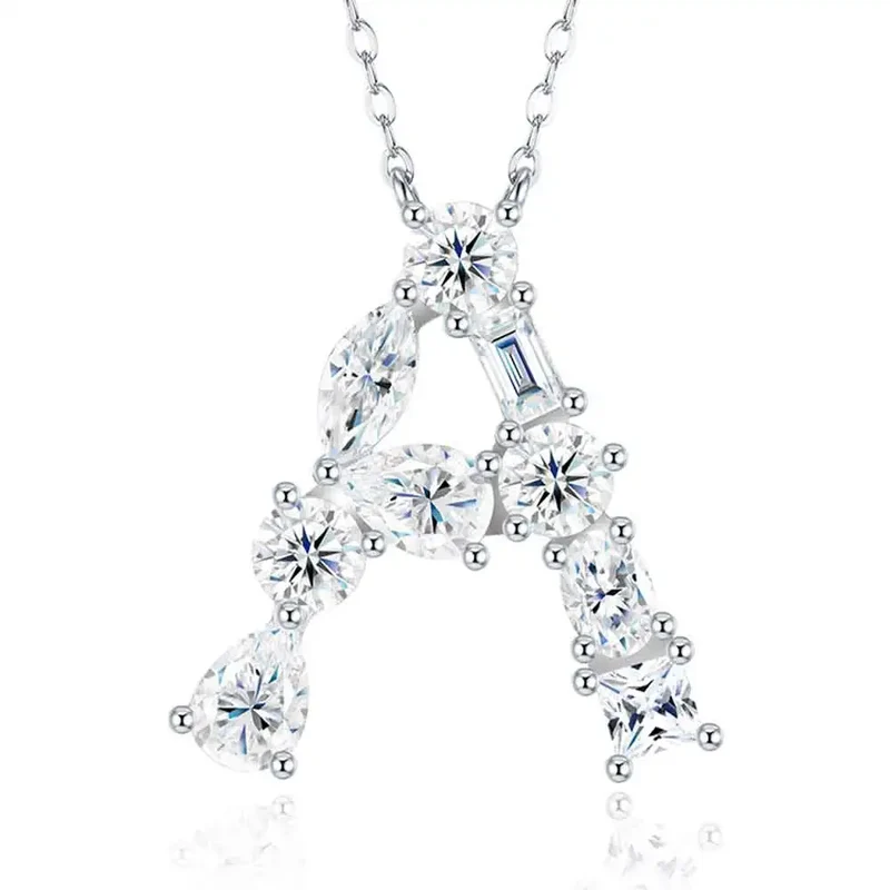 Letter B Moissanite Pendant Chain Pear Cut VVS1 Moissanite Necklace Letter Design Square Moissanite Necklace