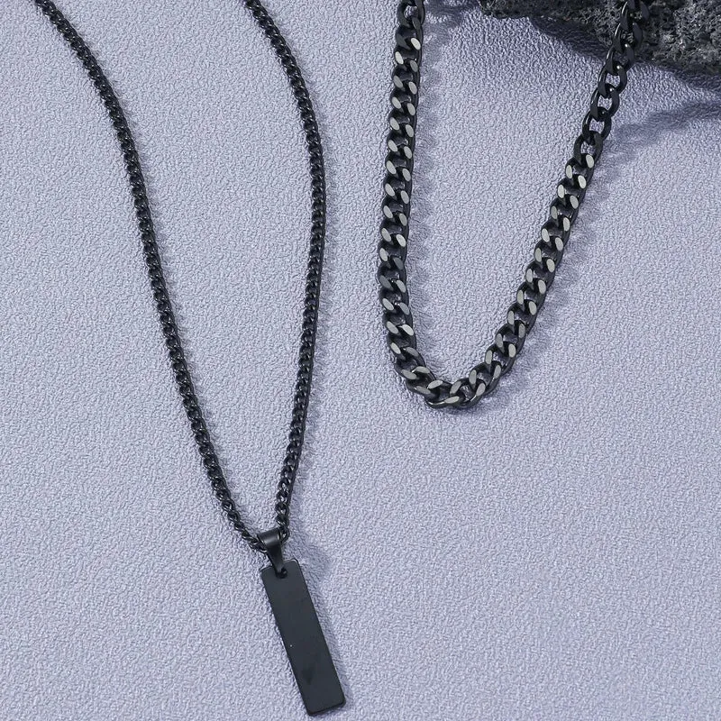 2PCS Unisex Stainless Steel Minimalist Multi-Color Simple Rectangular Pendant Necklace with Snake Chain Chokers Necklaces