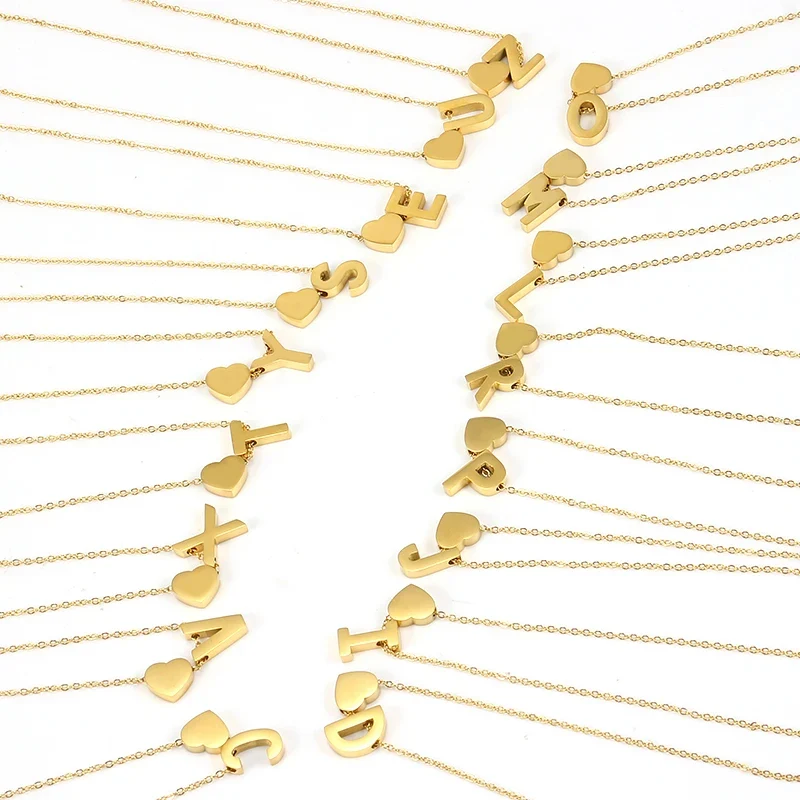 A-Z Alphabet Choker Personalized Style Tiny Heart with Initial Letter Necklace for Women 18K Gold Stainless Steel Jewelry