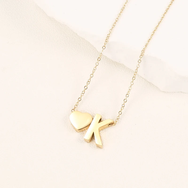 A-Z Alphabet Choker Personalized Style Tiny Heart with Initial Letter Necklace for Women 18K Gold Stainless Steel Jewelry