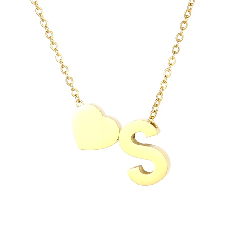 A-Z Alphabet Choker Personalized Style Tiny Heart with Initial Letter Necklace for Women 18K Gold Stainless Steel Jewelry