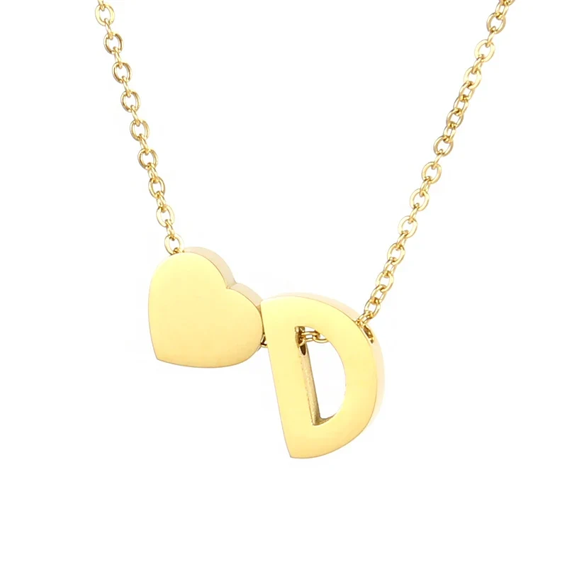 A-Z Alphabet Choker Personalized Style Tiny Heart with Initial Letter Necklace for Women 18K Gold Stainless Steel Jewelry