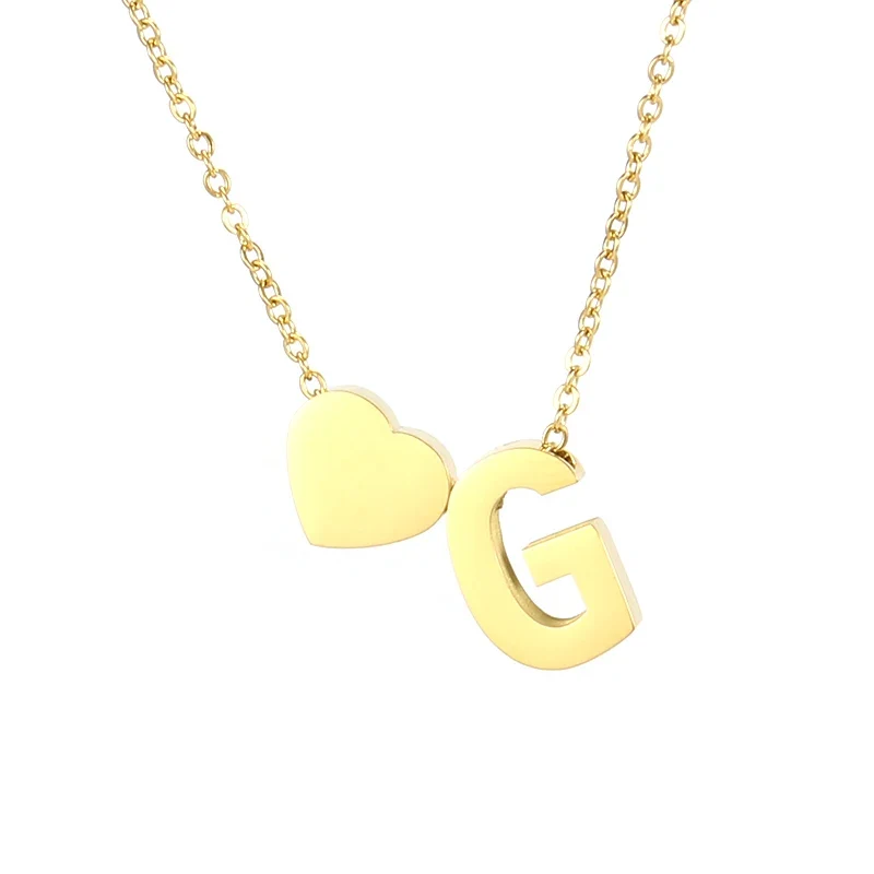 A-Z Alphabet Choker Personalized Style Tiny Heart with Initial Letter Necklace for Women 18K Gold Stainless Steel Jewelry