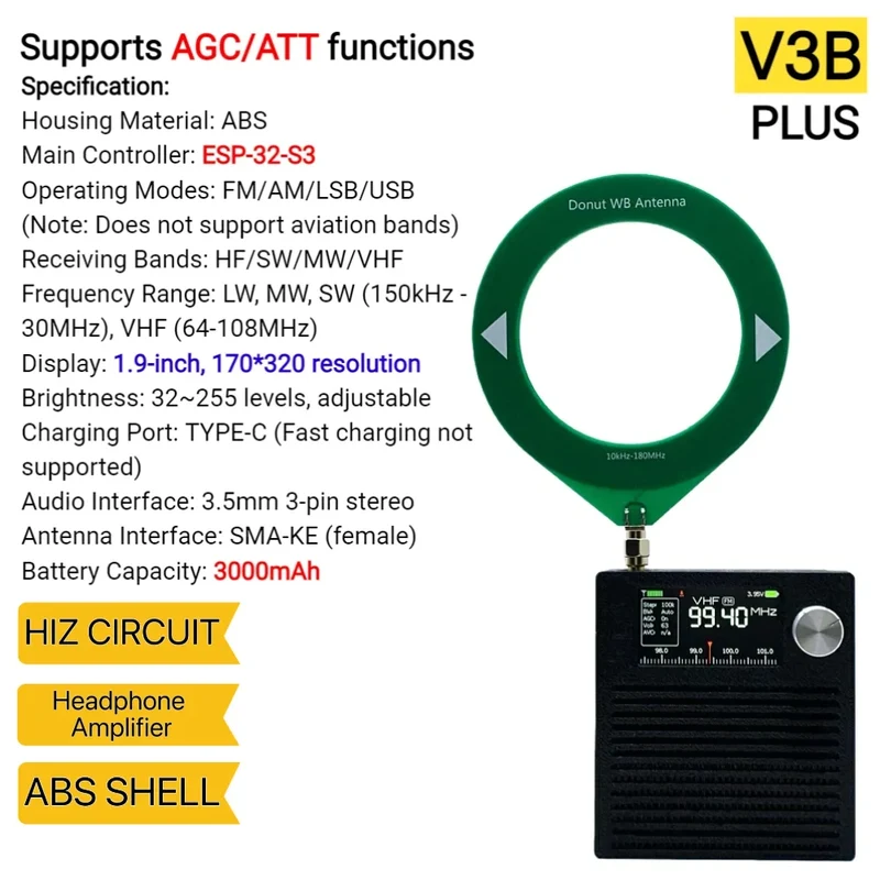 Upgraded V3S AMNVOLT Mini SI4732 DSP Radio Receiver FM AM SSB LSB USB Full Band Pocket Radio with Hi-Z Headphone Amplifier