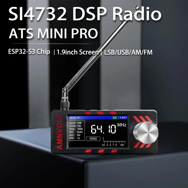 Upgraded V3S AMNVOLT Mini SI4732 DSP Radio Receiver FM AM SSB LSB USB Full Band Pocket Radio with Hi-Z Headphone Amplifier