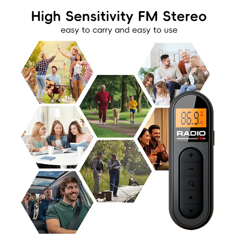 [Mini Portable FM Radio] Rechargeable Mini Portable FM Radio with Clip - Suitable for Meetings, Tours- Comes with Earphones