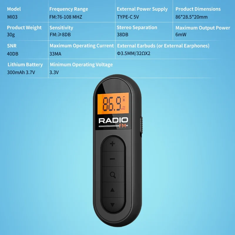 [Mini Portable FM Radio] Rechargeable Mini Portable FM Radio with Clip - Suitable for Meetings, Tours- Comes with Earphones