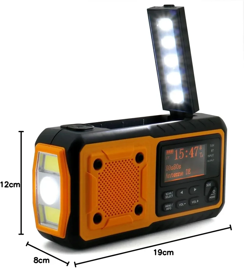 Solar Crank DAB+ FM Radio with 5000 mAh Power Bank, Bluetooth speaker Emergency Radio, USB-C Phone Charge, SOS Alarm, Torch